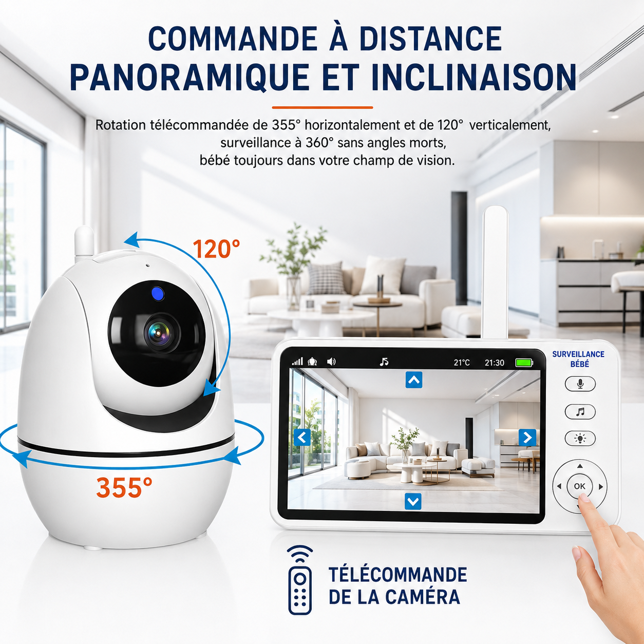 Moniteur Bébé Vidéo HD 5,0" avec Vision Nocturne & Capteur de Température