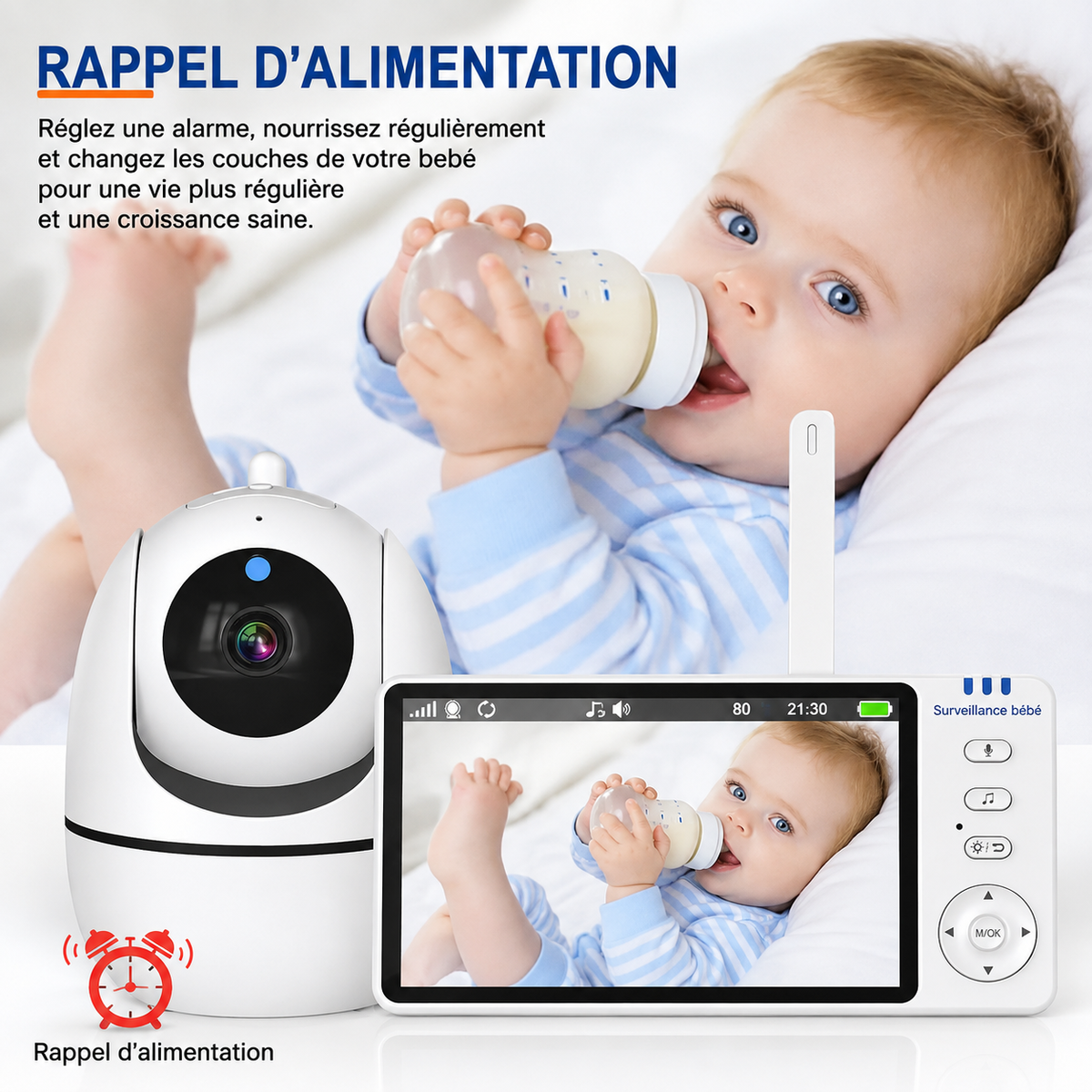 Moniteur Bébé Vidéo HD 5,0" avec Vision Nocturne & Capteur de Température