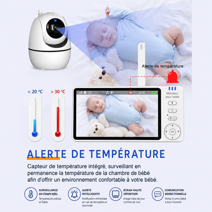 Moniteur Bébé Vidéo HD 5,0" avec Vision Nocturne & Capteur de Température