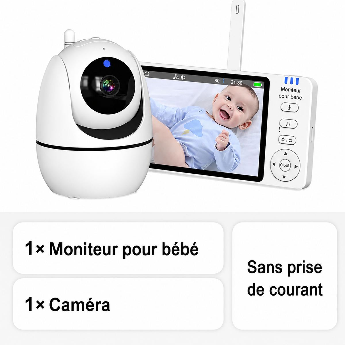 Moniteur Bébé Vidéo HD 5,0" avec Vision Nocturne & Capteur de Température