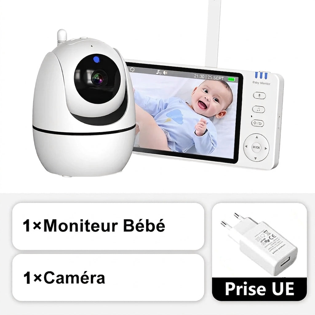 Moniteur Bébé Vidéo HD 5,0" avec Vision Nocturne & Capteur de Température