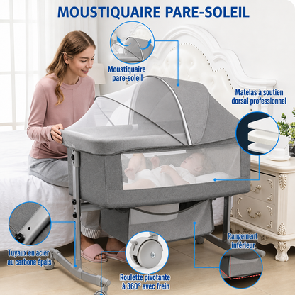 Berceau Cododo Evolutif 3-en-1 Portable avec Roulettes (0-3 Ans)