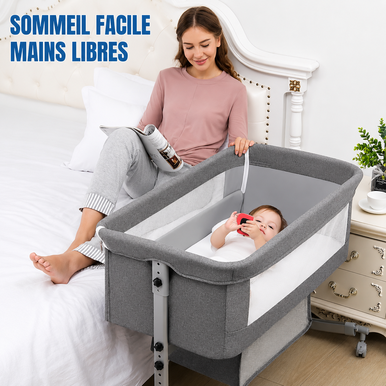 Berceau Cododo Evolutif 3-en-1 Portable avec Roulettes (0-3 Ans)