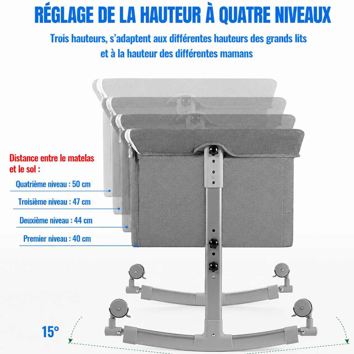 Berceau Cododo Evolutif 3-en-1 Portable avec Roulettes (0-3 Ans)