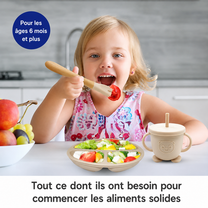 Set Repas Bébé Personnalisé en Silicone – Assiette, Bol, Tasse & Couverts