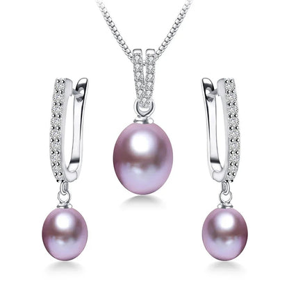 YWYC Horseshoe Freshwater Pearl Necklace and Earrings Set