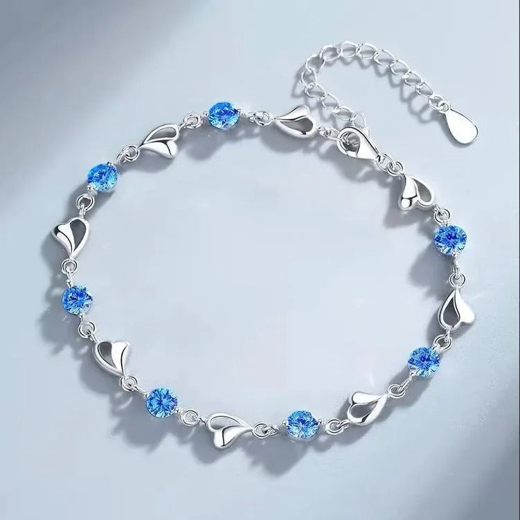 925 Sterling Silver Heart Shaped Necklace Bracelet Set