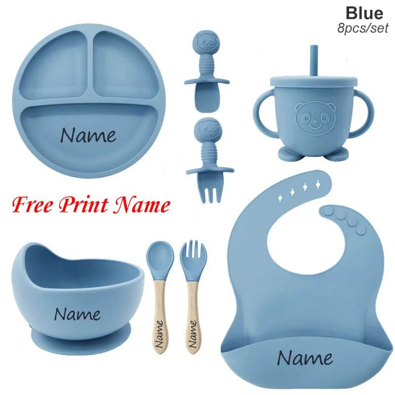 Set Repas Bébé Personnalisé en Silicone – Assiette, Bol, Tasse & Couverts