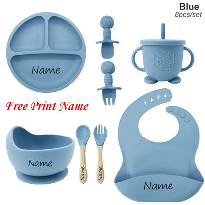 Set Repas Bébé Personnalisé en Silicone – Assiette, Bol, Tasse & Couverts