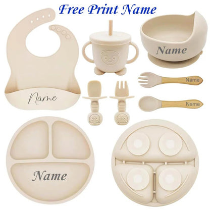 Set Repas Bébé Personnalisé en Silicone – Assiette, Bol, Tasse & Couverts
