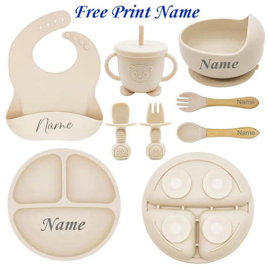 Set Repas Bébé Personnalisé en Silicone – Assiette, Bol, Tasse & Couverts