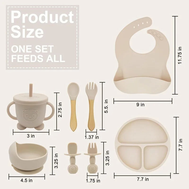 Set Repas Bébé Personnalisé en Silicone – Assiette, Bol, Tasse & Couverts
