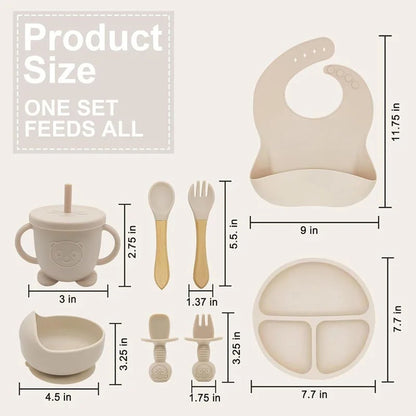 Set Repas Bébé Personnalisé en Silicone – Assiette, Bol, Tasse & Couverts