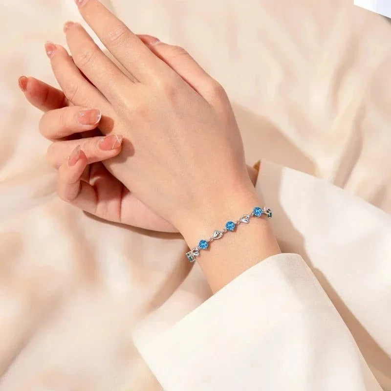 925 Sterling Silver Heart Shaped Necklace Bracelet Set