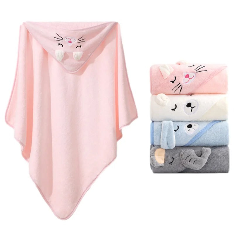 Cape de Bain Bébé à Capuche Animal – Serviette Douce, Sortie de Bain & Peignoir (0-3 Ans)