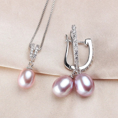 YWYC Horseshoe Freshwater Pearl Necklace and Earrings Set