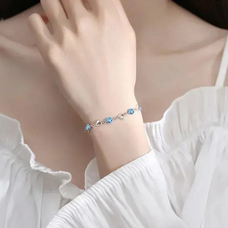 925 Sterling Silver Heart Shaped Necklace Bracelet Set