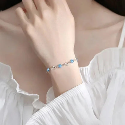925 Sterling Silver Heart Shaped Necklace Bracelet Set