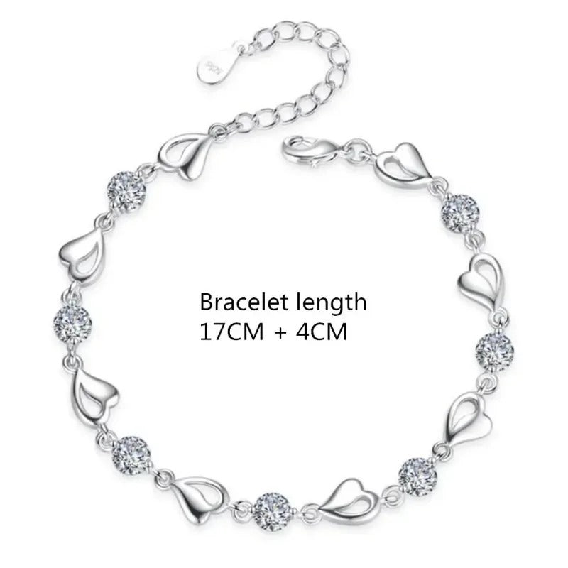 925 Sterling Silver Heart Shaped Necklace Bracelet Set
