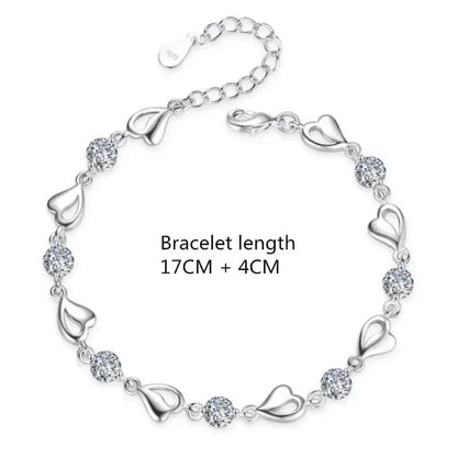 925 Sterling Silver Heart Shaped Necklace Bracelet Set