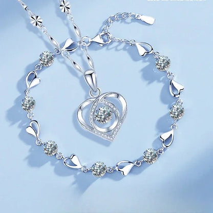 925 Sterling Silver Heart Shaped Necklace Bracelet Set