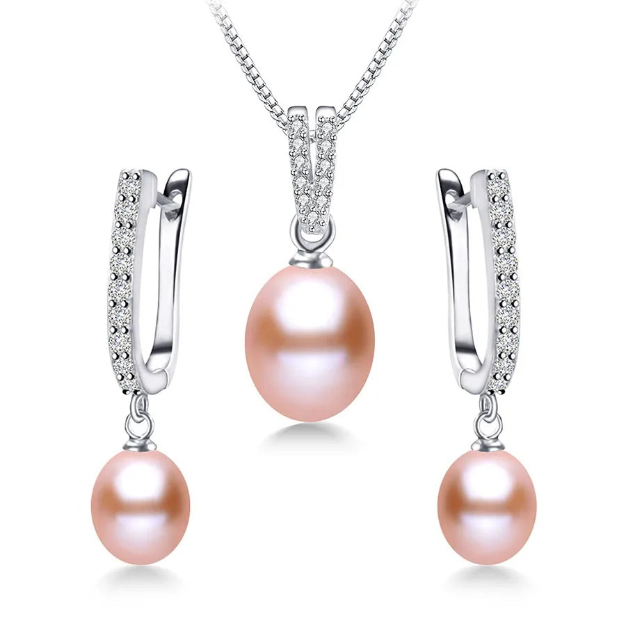YWYC Horseshoe Freshwater Pearl Necklace and Earrings Set