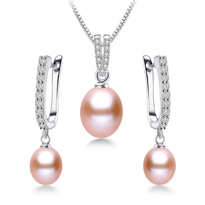 YWYC Horseshoe Freshwater Pearl Necklace and Earrings Set