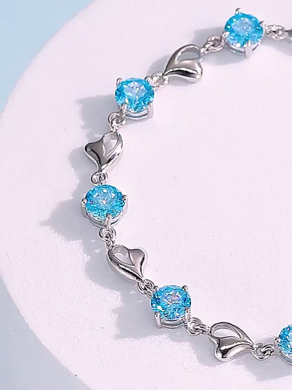 925 Sterling Silver Heart Shaped Necklace Bracelet Set